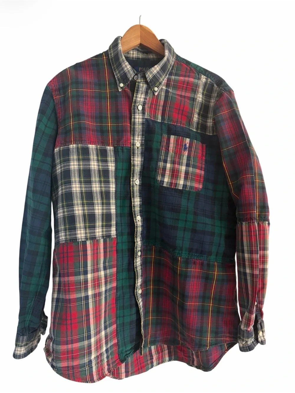 Polo Ralph Lauren Patchwork Plaid Button Down Long Sleeve Shirt Size XL
